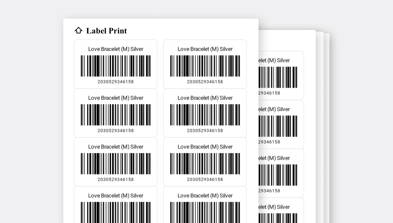Barcode examples printed on a label sheet