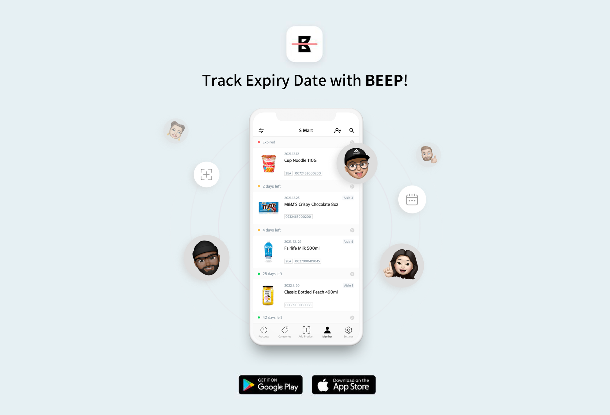 Expiration data management app, Beep