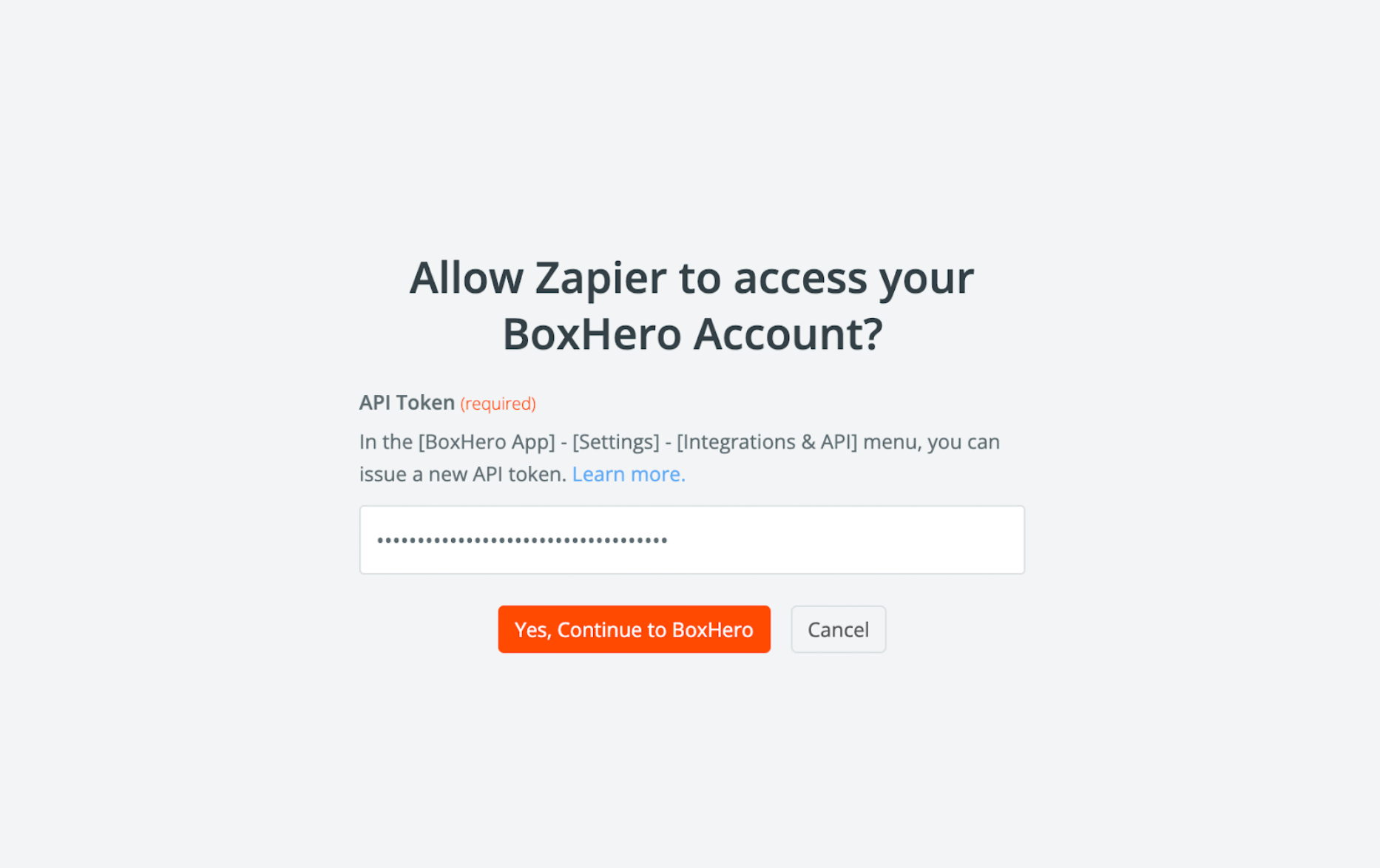 Zapier API Token authorization screen.